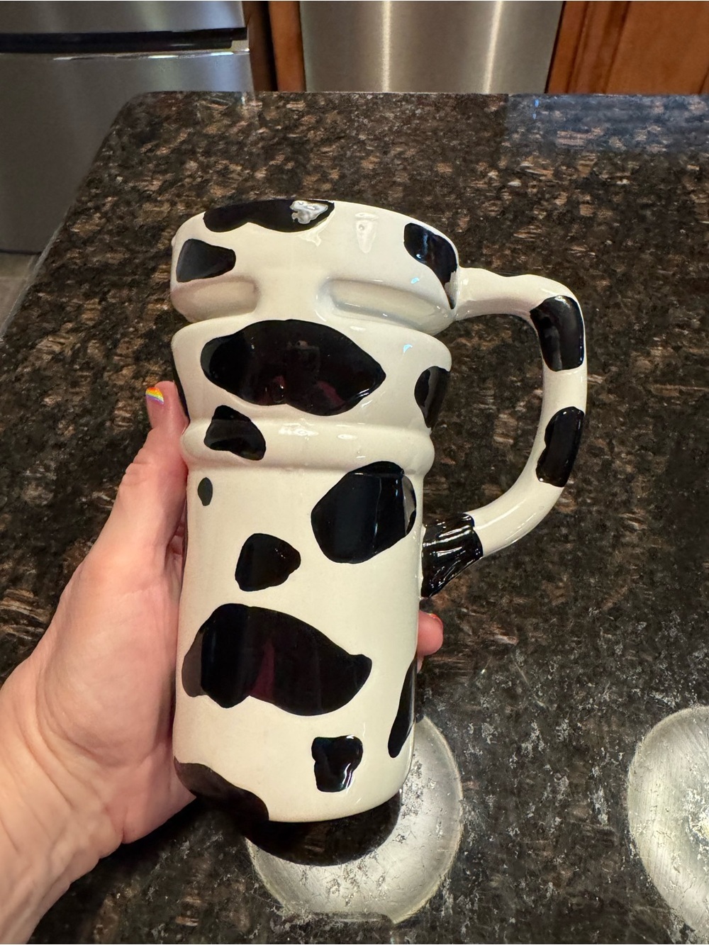 Vintage Cow Print Ceramic Travel Mug Tumbler with Lid & Foam Base 16oz - Picture 6 of 6